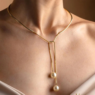 BOLODOO Gold-Tone Pearl Drop Open Collar Lariat Necklace 