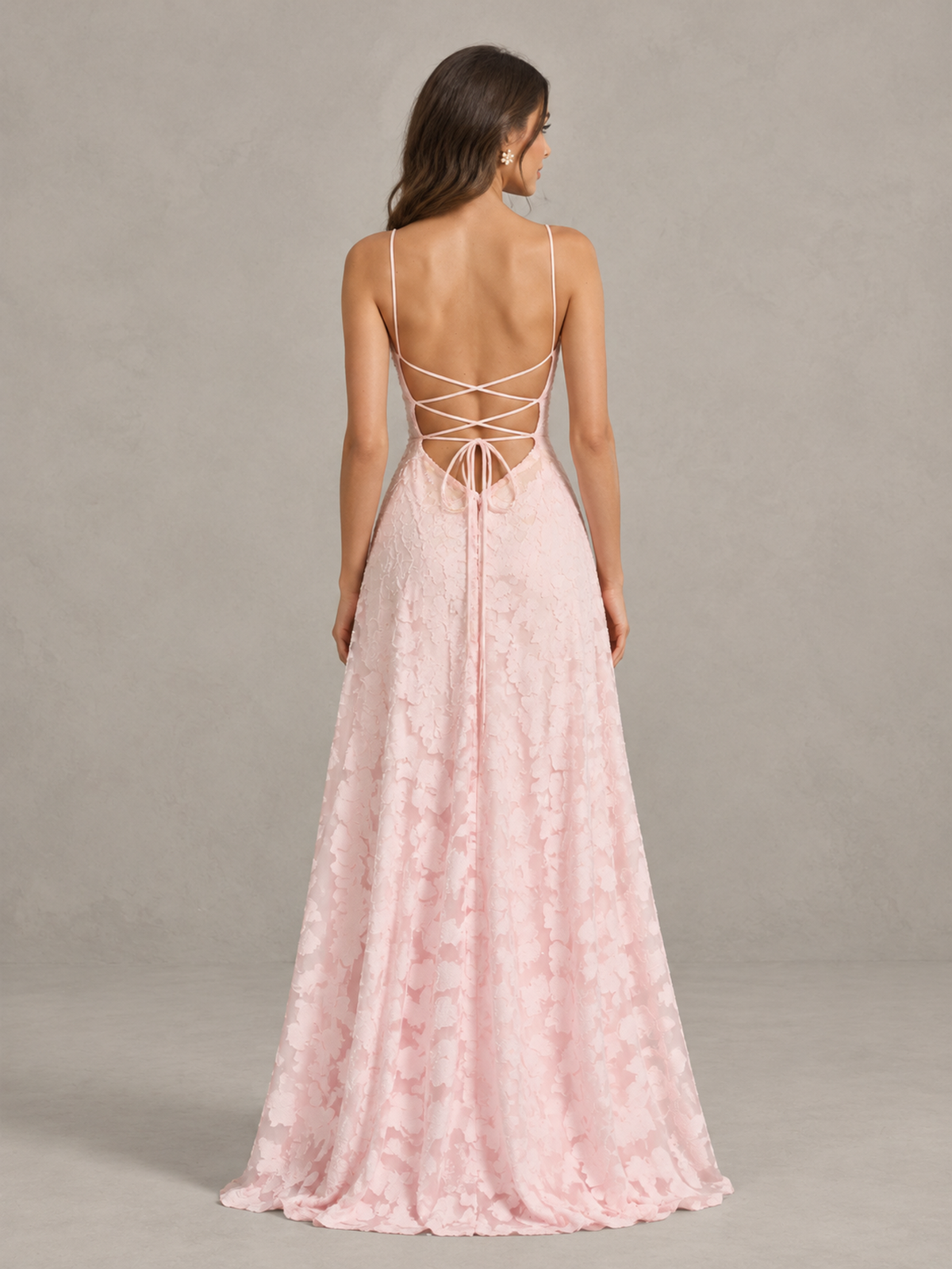 BOLODOO Blush Pink Floral Appliqué Slit Maxi Dress 