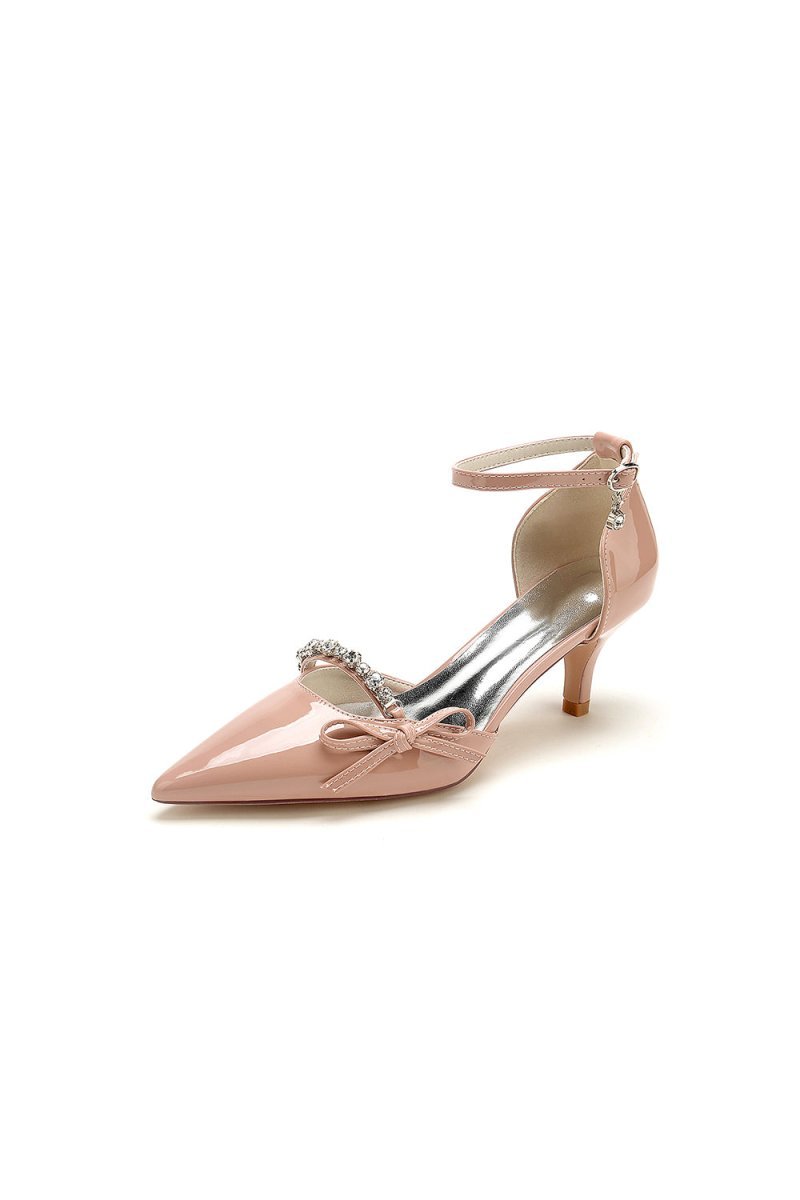 Elegant Stiletto Heel Patent Leather Pumps with Metallic Ornament - BOLODOO