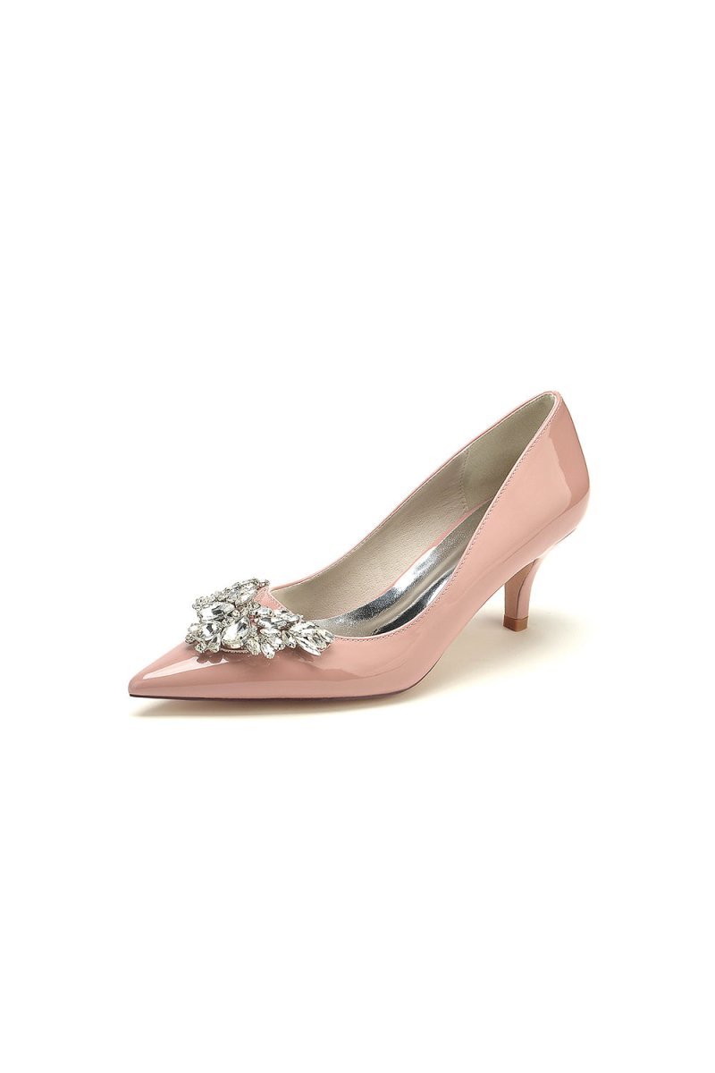 Black Elegant Low - Heel Shoes with Crystal Embellishment - BOLODOO