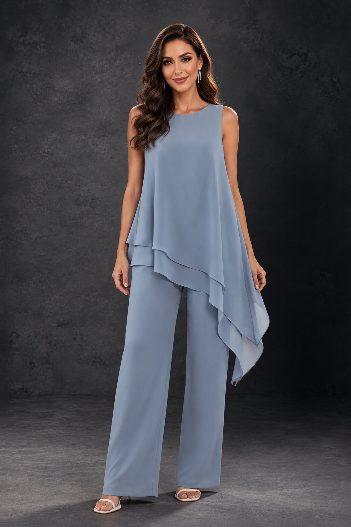 BOLODOO Dusty Blue Layered Mother of the Bride Pantsuit with Jacket 