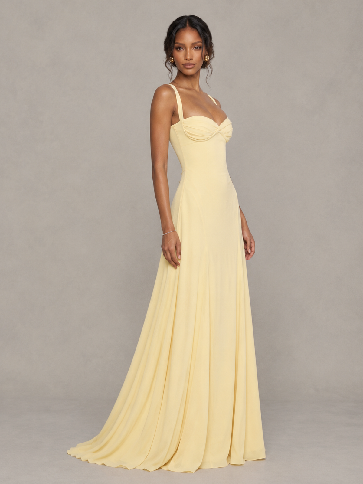 BOLODOO Light Yellow Sweetheart Lace-Up Back Bridesmaid Dress 