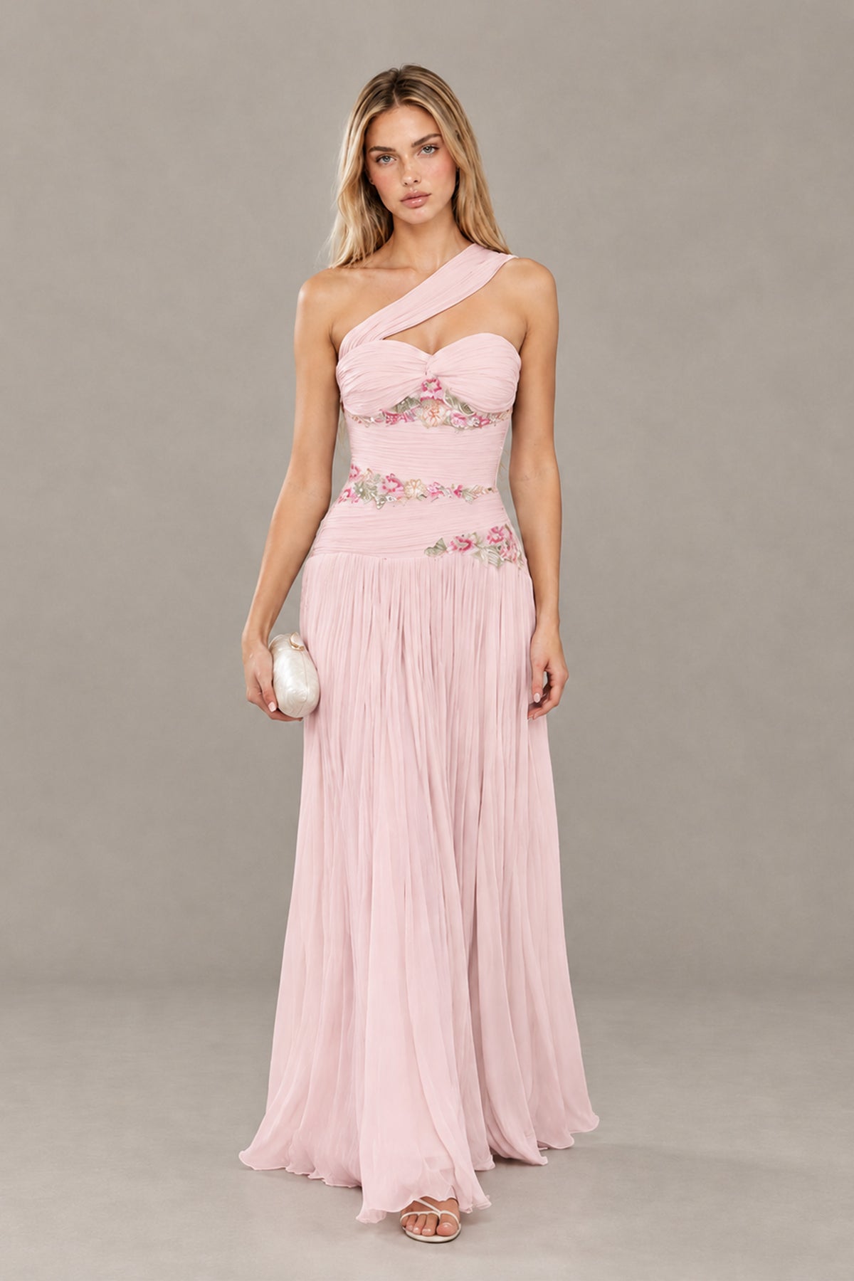 BOLODOO blush pink sweetheart floral applique floor-length dress, alternate front view