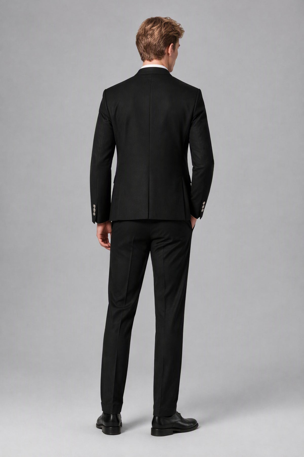 Bolodoo FQ1011 black suit jacket and vest detail close-up with white dress shirt