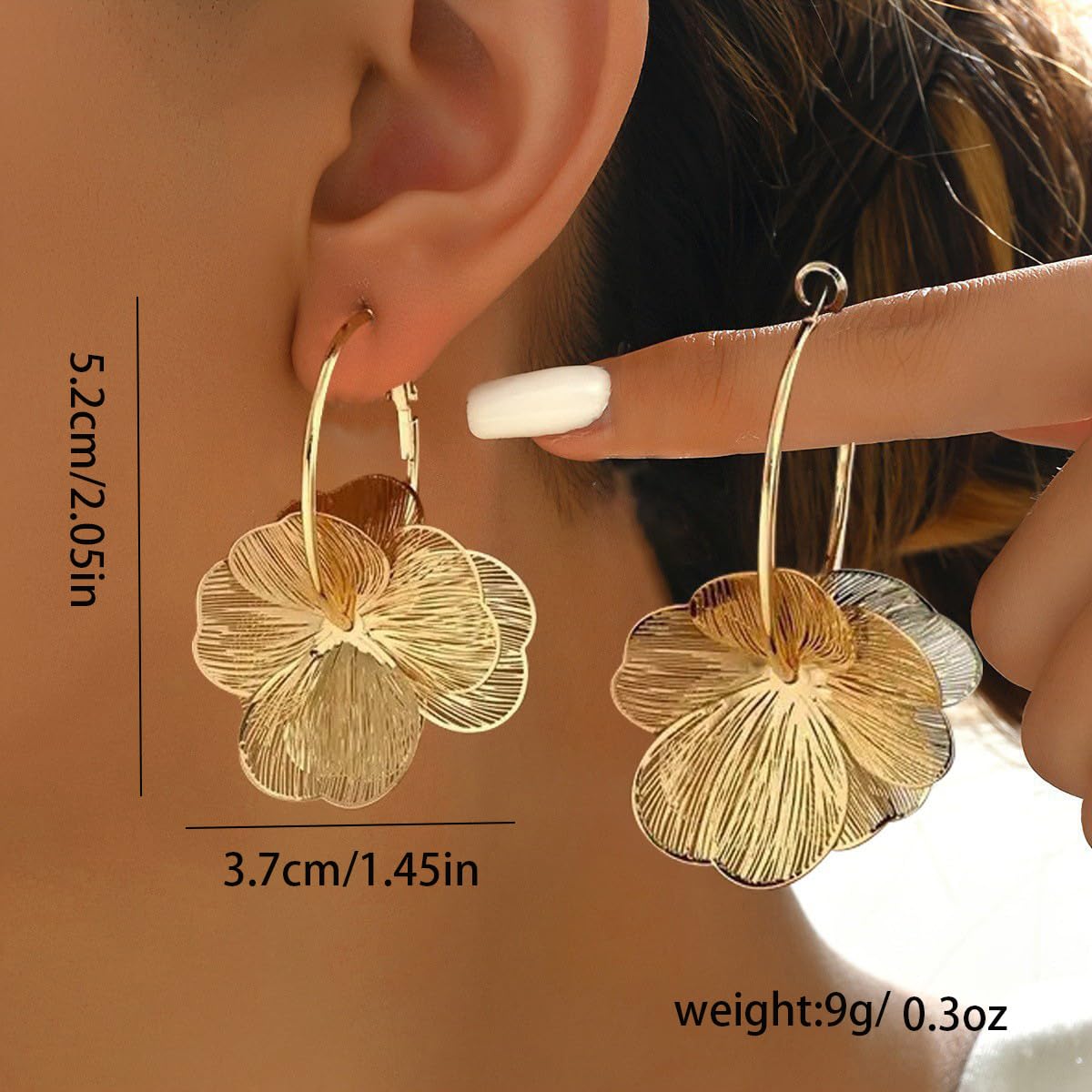 BOLODOO Gold-Tone 3D Flower Hoop Earrings 