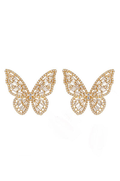 Silver Rhinestone Butterfly Earrings