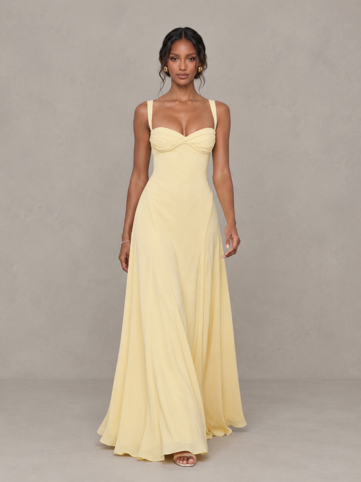 BOLODOO Light Yellow Sweetheart Lace-Up Back Bridesmaid Dress 