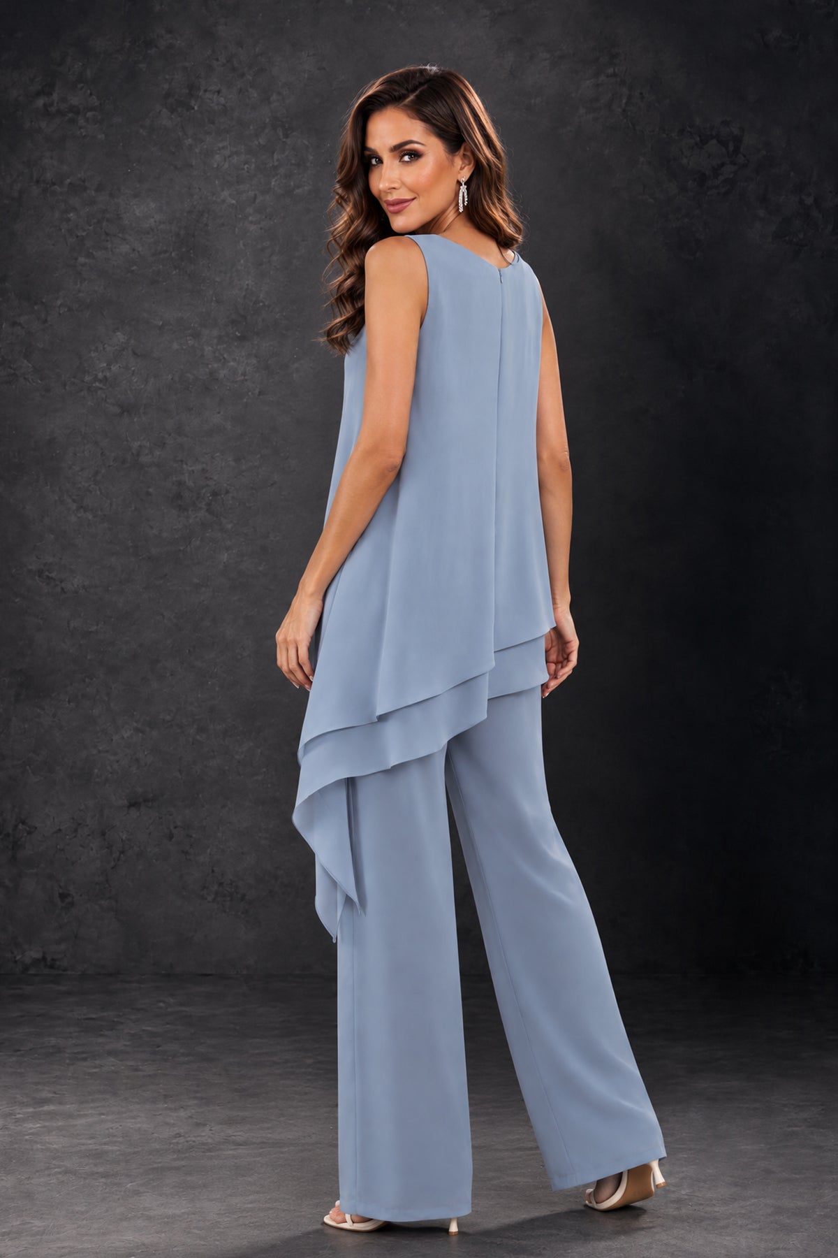 BOLODOO Dusty Blue Layered Mother of the Bride Pantsuit with Jacket 