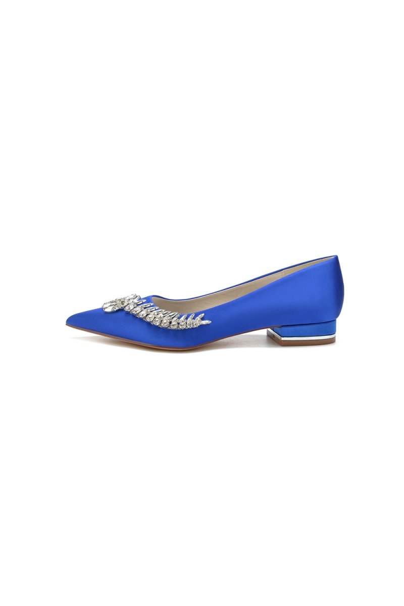 Satin Pointed Toe Beading Kitten Heels