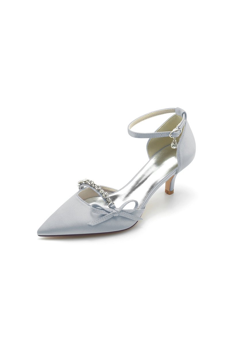 Pointed Toe Rhinestone Kitten Heels With Bow - BOLODOO