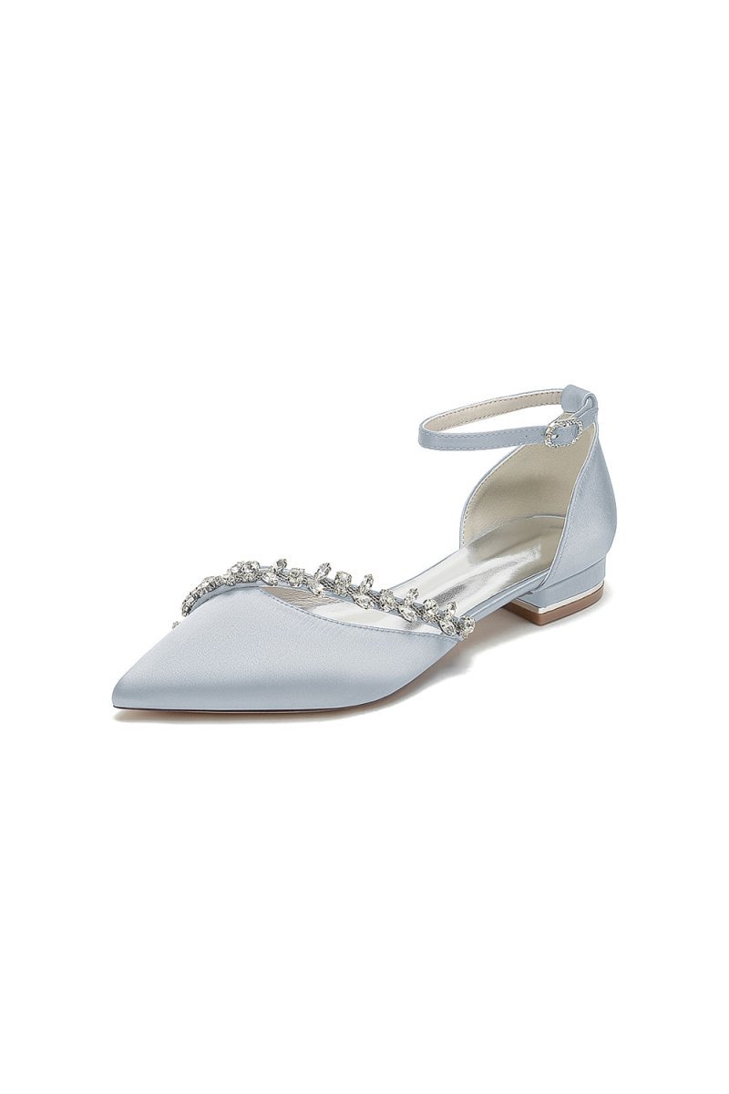 Pretty Rhinestone Pointed Toe Ankle Strap Kitten Heels - BOLODOO