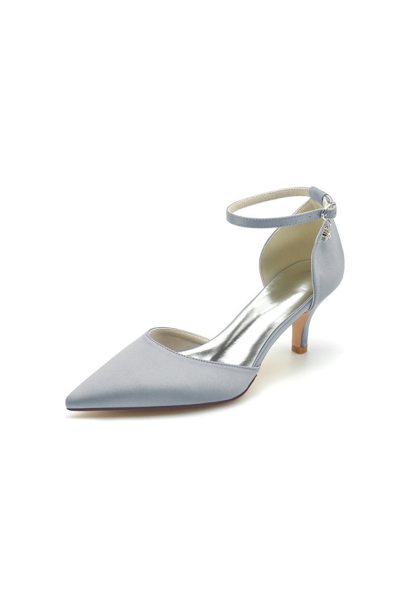 Simple Pointed Toe Satin Kitten Heels - BOLODOO
