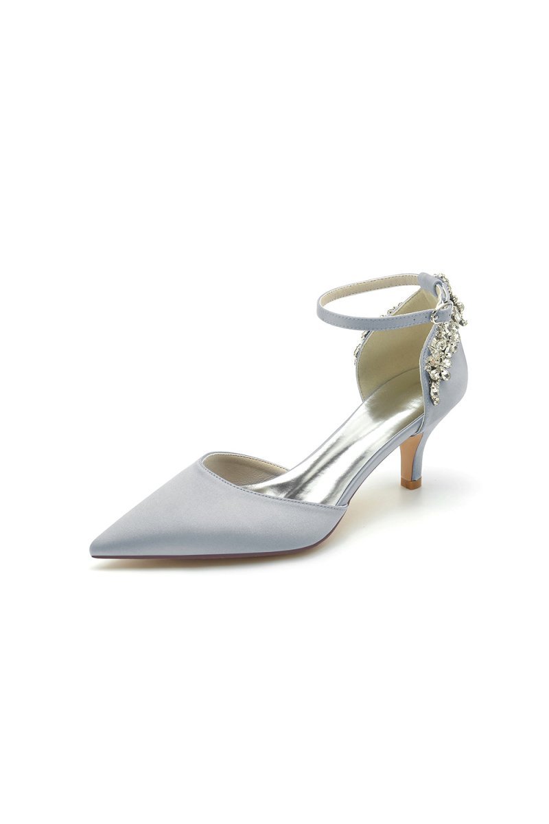 Beading Pointed Toe Ankle Strap High Heels - BOLODOO