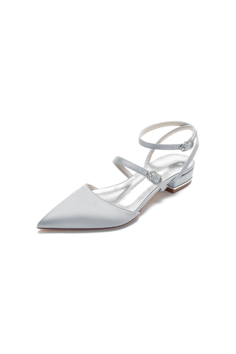 Simple Satin Pointed Toe Buckle Kitten Heels - BOLODOO