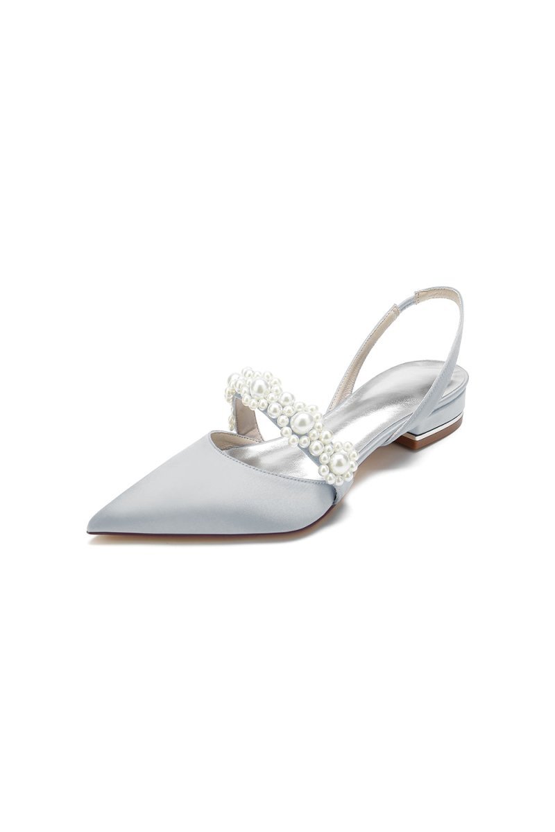 Satin Pointed Toe Pearl Kitten Heels - BOLODOO