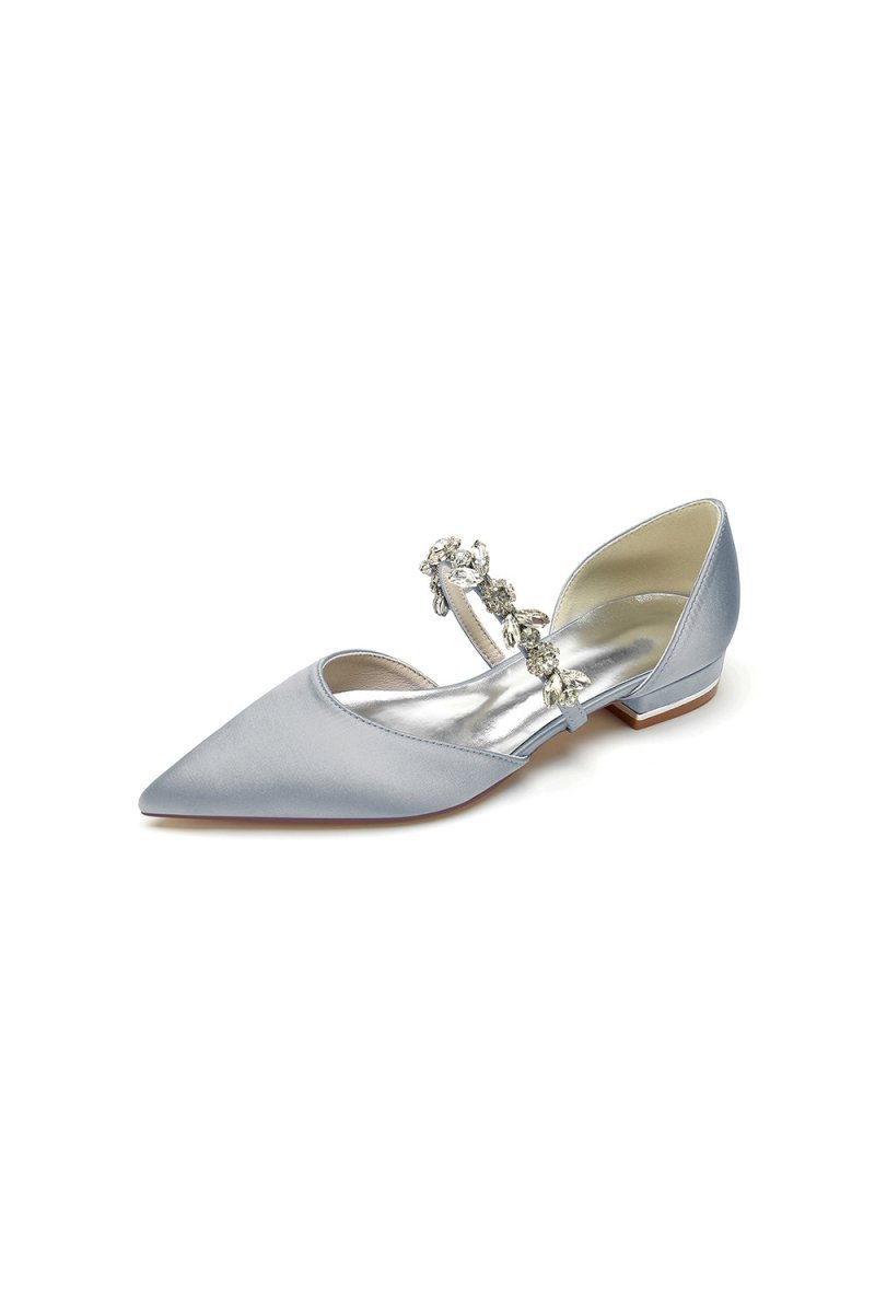 Rhinestone Pointed Toe Low Heels - BOLODOO