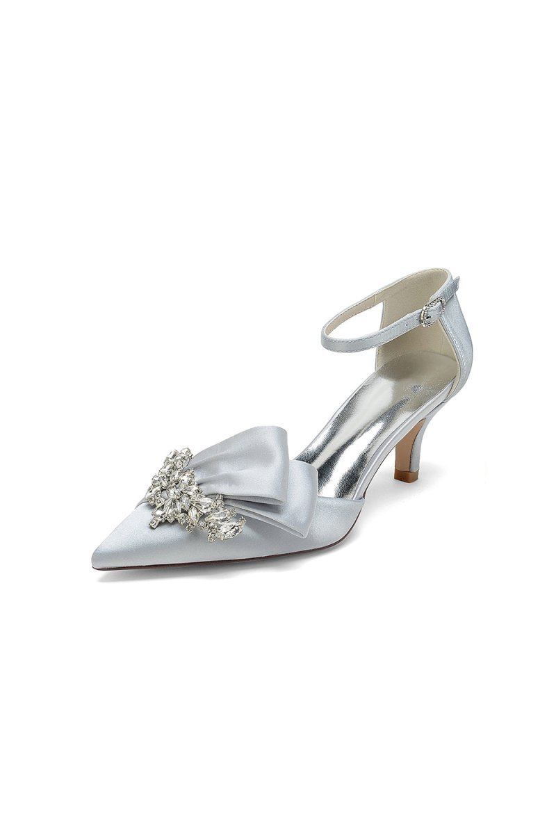 Rhinestone Pointed Toe Satin High Heels - BOLODOO