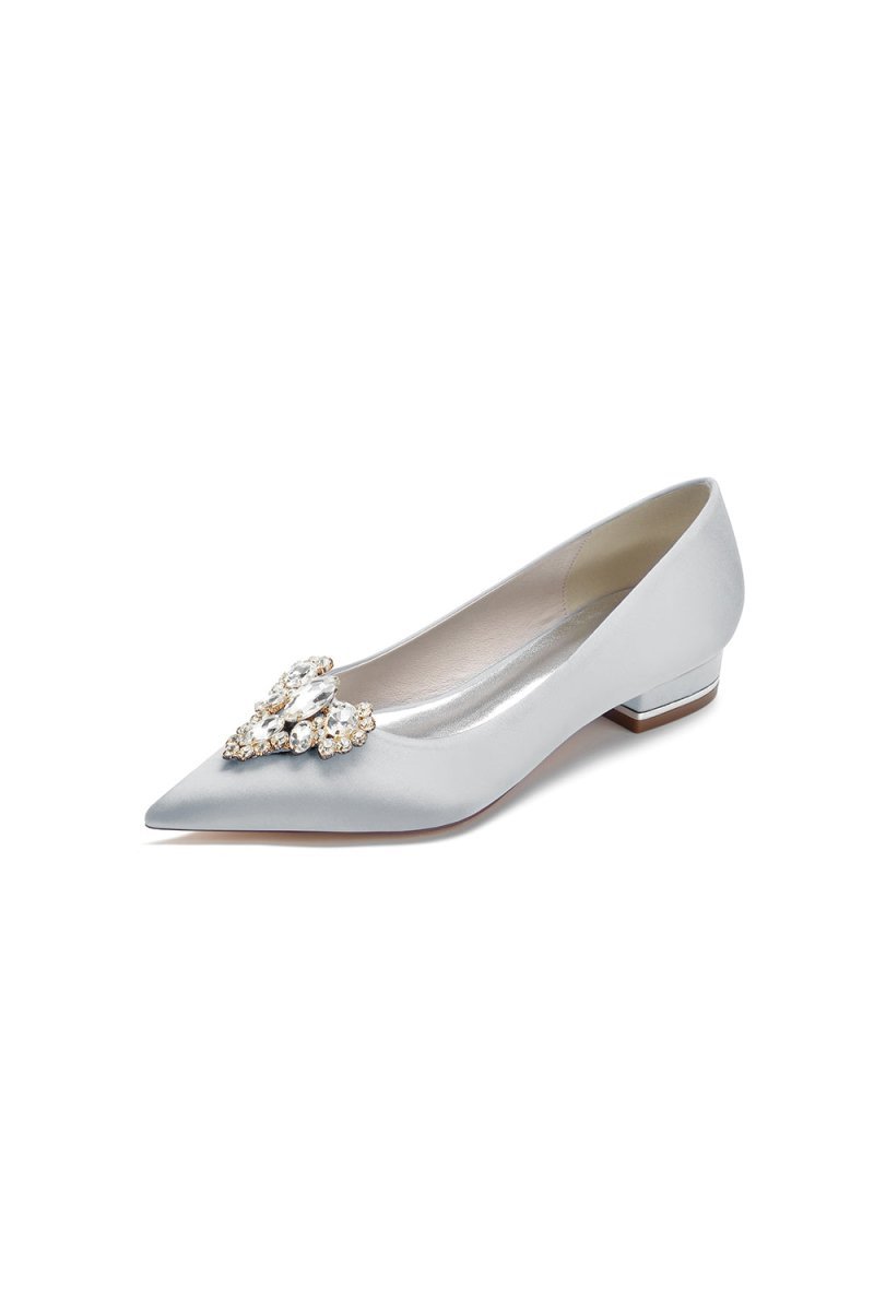 Pretty Pointed Toe Rhinestone Kitten Heels - BOLODOO