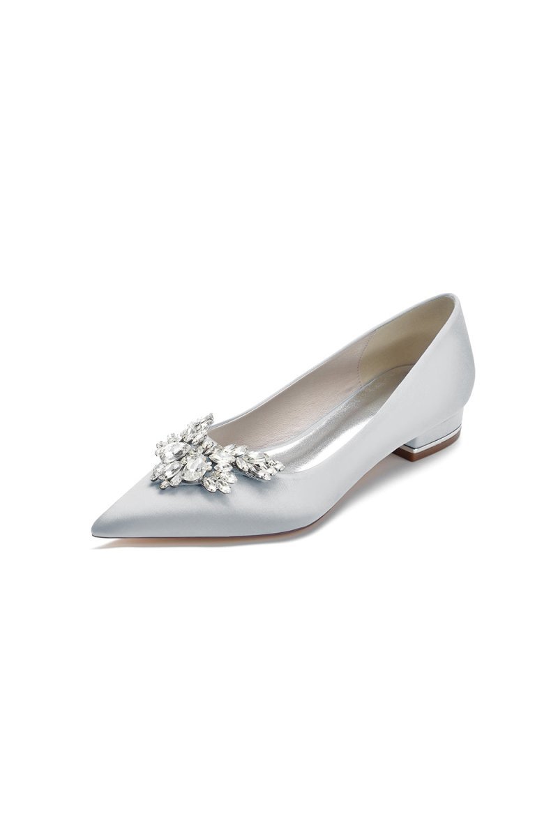 Satin Pointed Toe Rhinestone Kitten Heels - BOLODOO