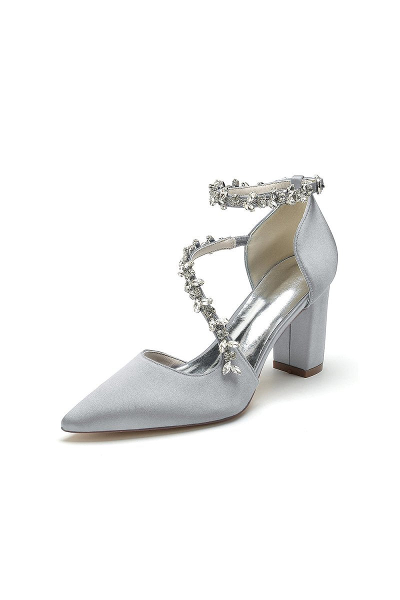 White Satin Pump with Silver Chain Accent - BOLODOO