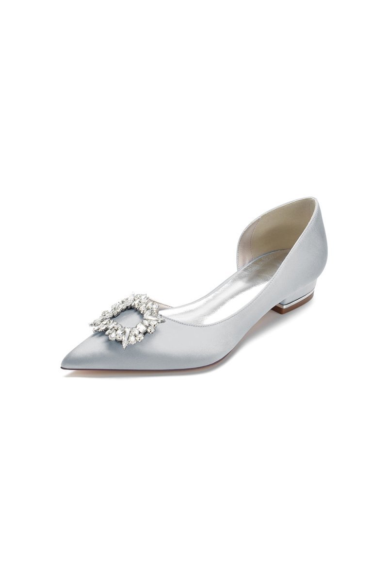 Satin Pointed Toe Kitten Heels With Rhinestone - BOLODOO