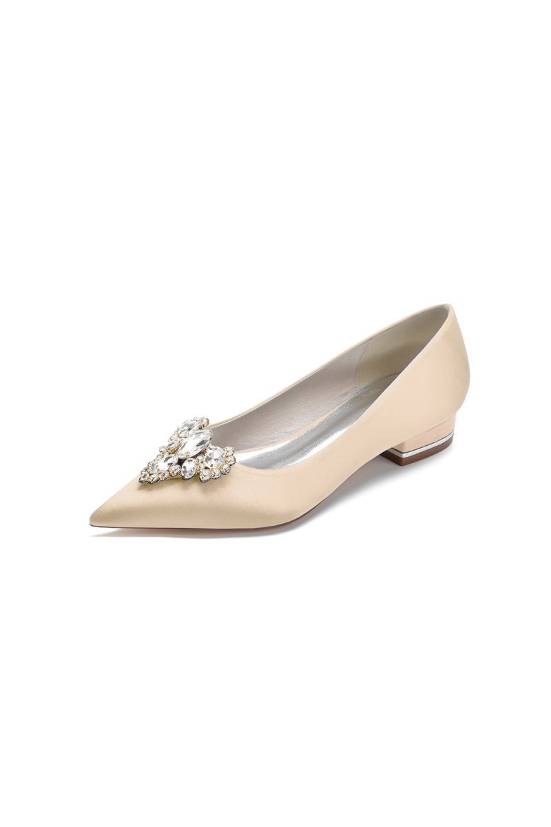 Pretty Pointed Toe Rhinestone Kitten Heels - BOLODOO
