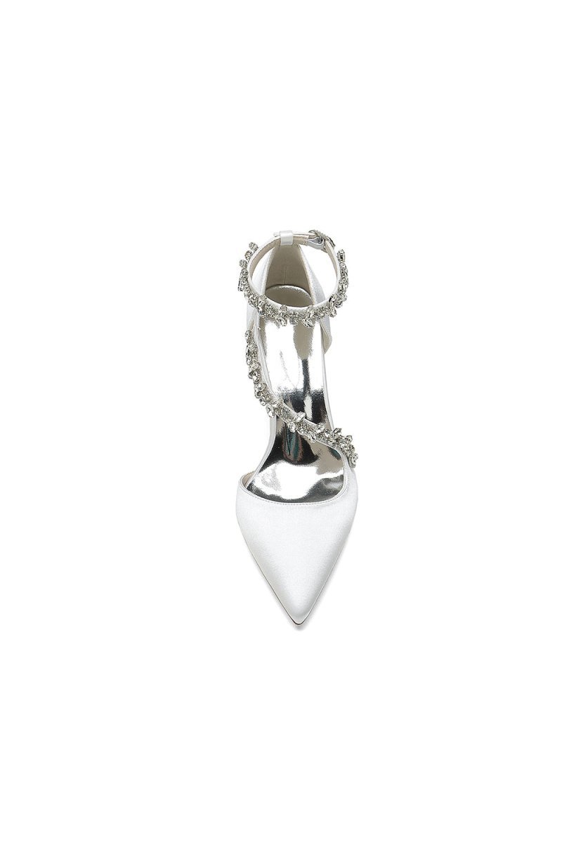White Satin Pump with Silver Chain Accent