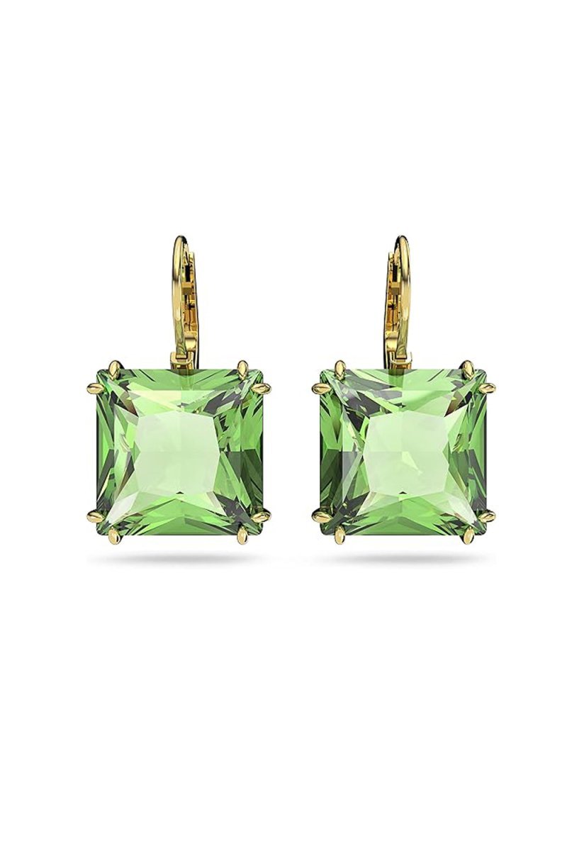 Green Crystals Gold Tone Finish Earrings - BOLODOO