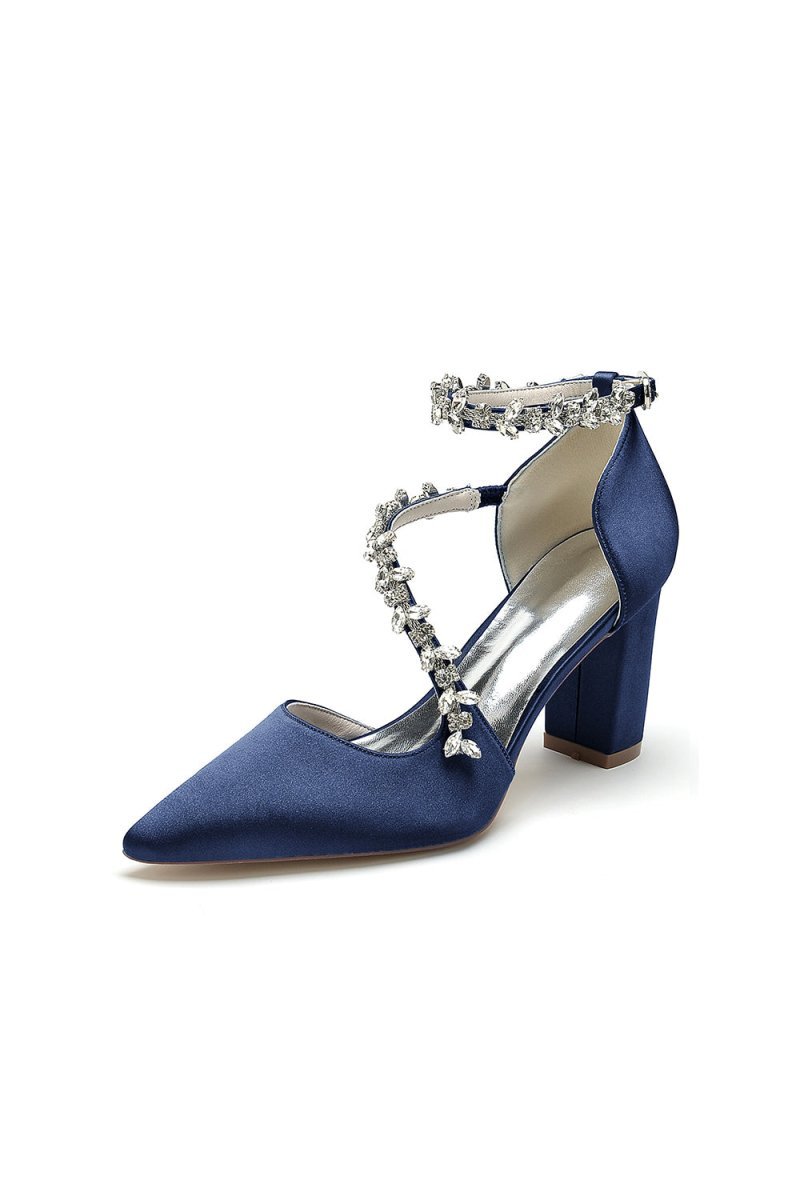 White Satin Pump with Silver Chain Accent - BOLODOO