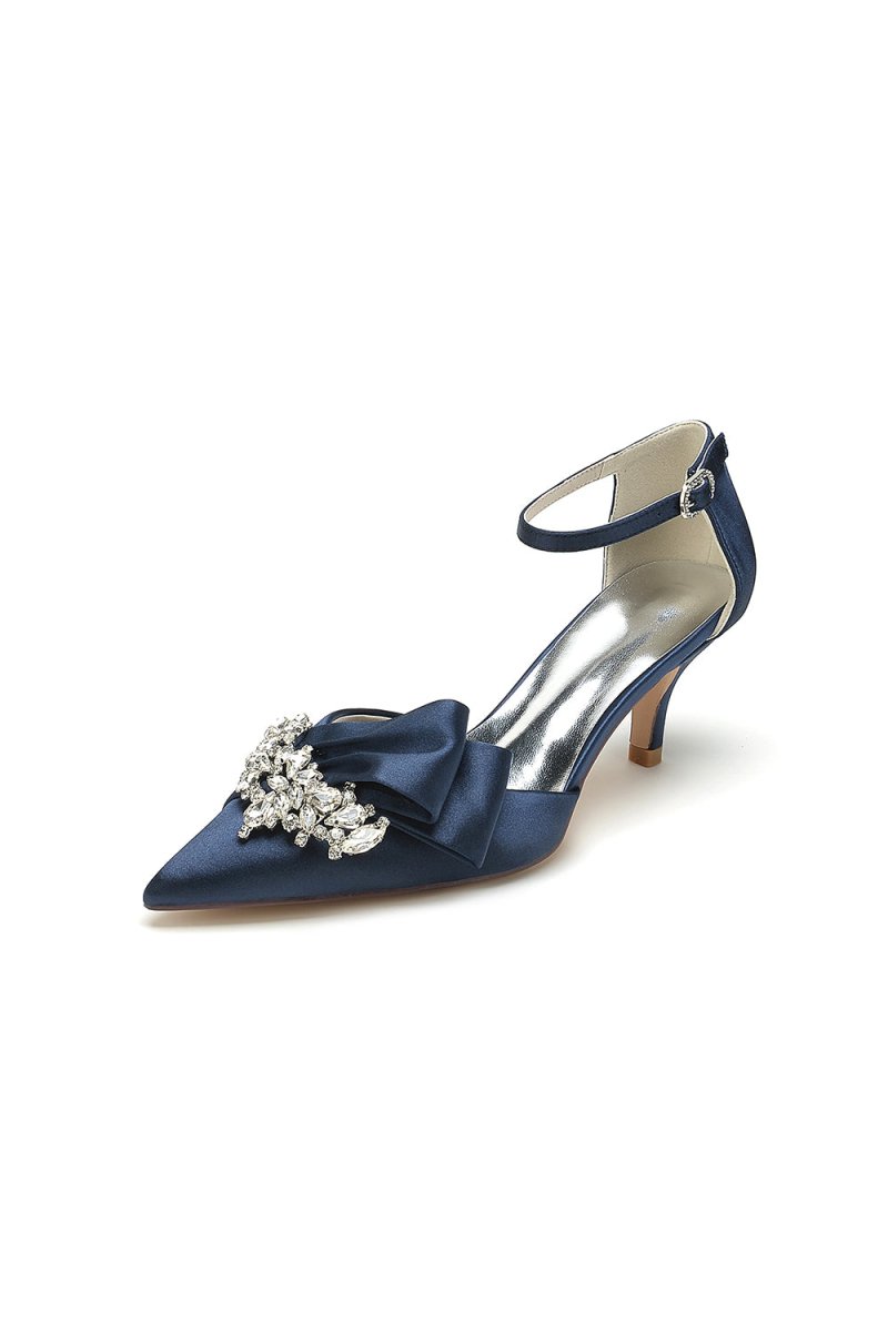 Rhinestone Pointed Toe Satin High Heels - BOLODOO