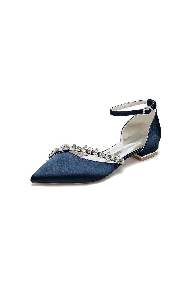 Pretty Rhinestone Pointed Toe Ankle Strap Kitten Heels - BOLODOO