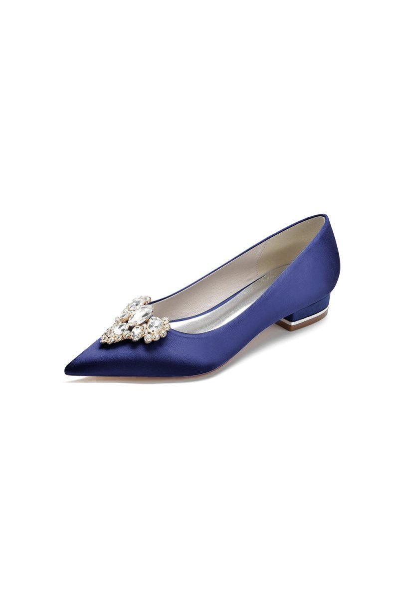 Pretty Pointed Toe Rhinestone Kitten Heels - BOLODOO