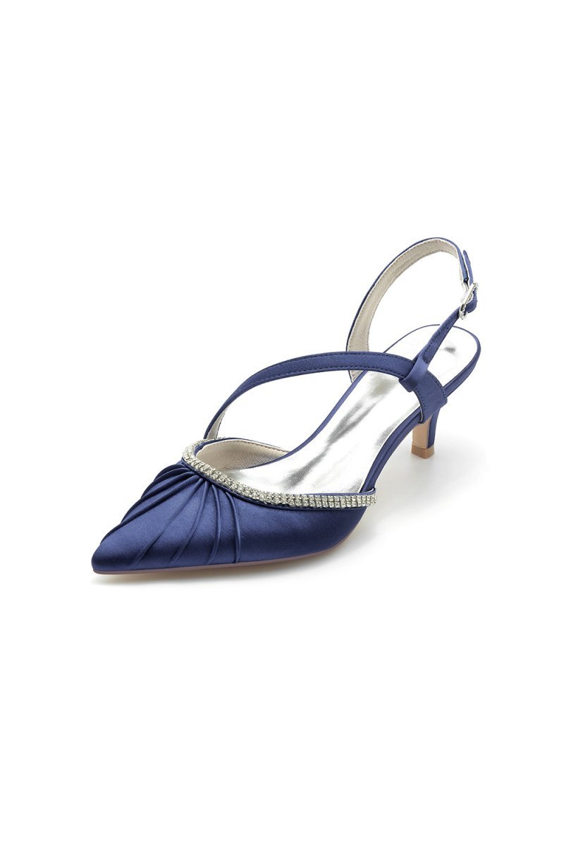 Satin Pointed Toe Slingback Heels with Rhinestone - BOLODOO