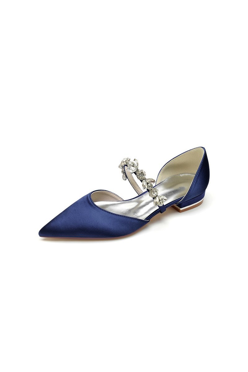 Rhinestone Pointed Toe Low Heels - BOLODOO