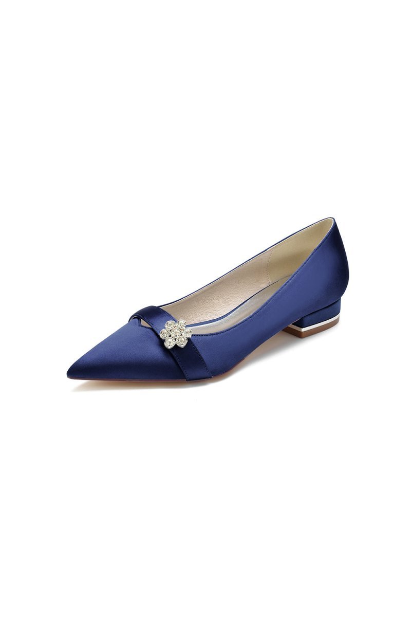 Satin Pointed Toe Floral Beading Kitten Heels - BOLODOO