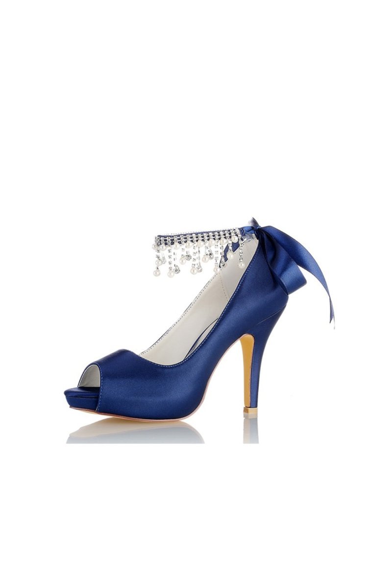 Chic Peep Toe Ribbons Faux Pearl Strap Pumps - BOLODOO