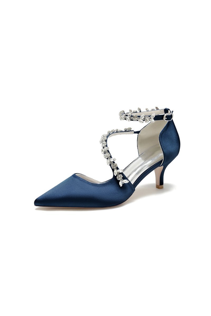 Pointed Toe Beading Ankle Strap High Heels - BOLODOO