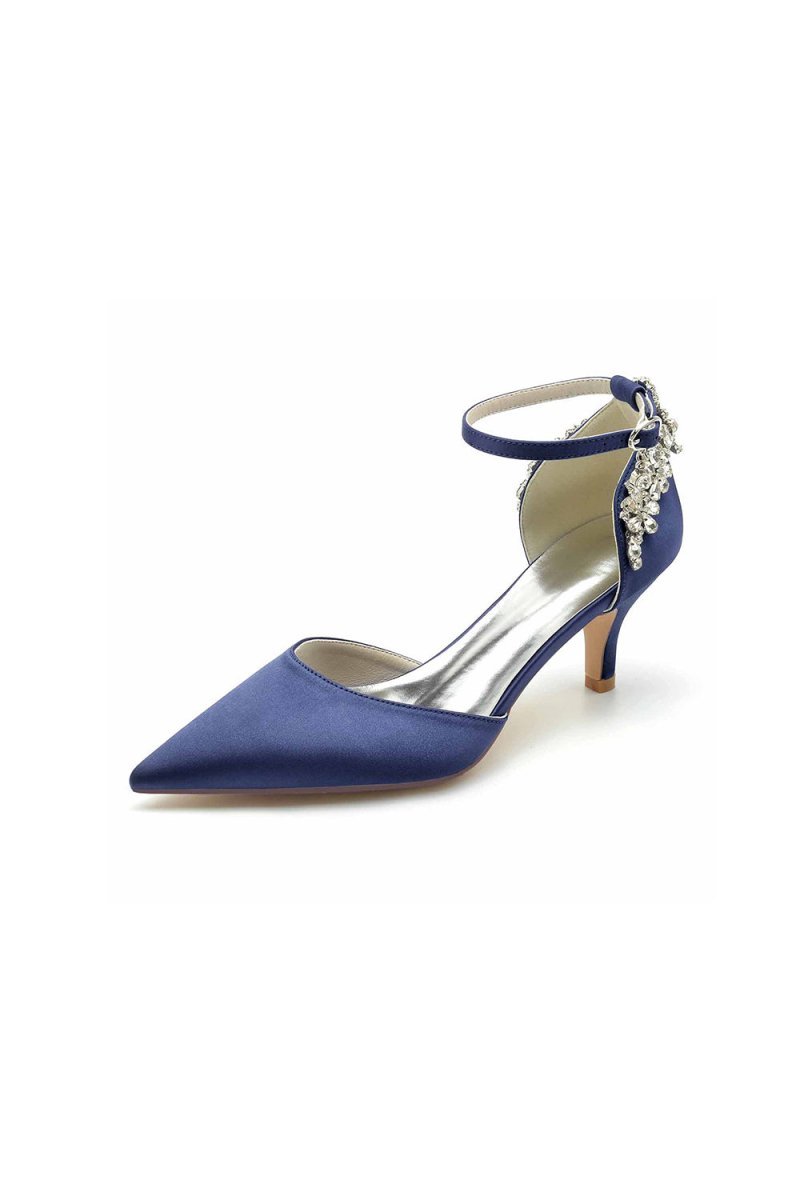 Beading Pointed Toe Ankle Strap High Heels - BOLODOO