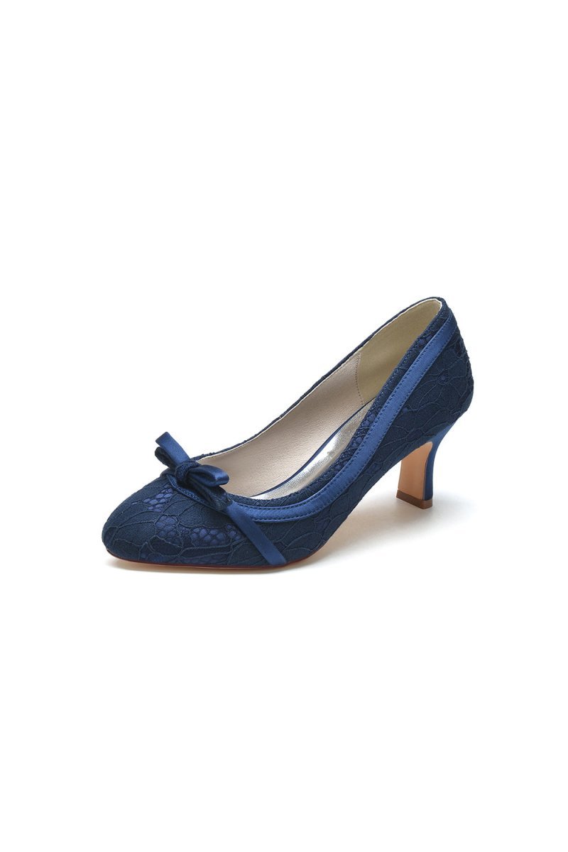 Chic Champagne Lace Formal Heels with Matching Bow - BOLODOO
