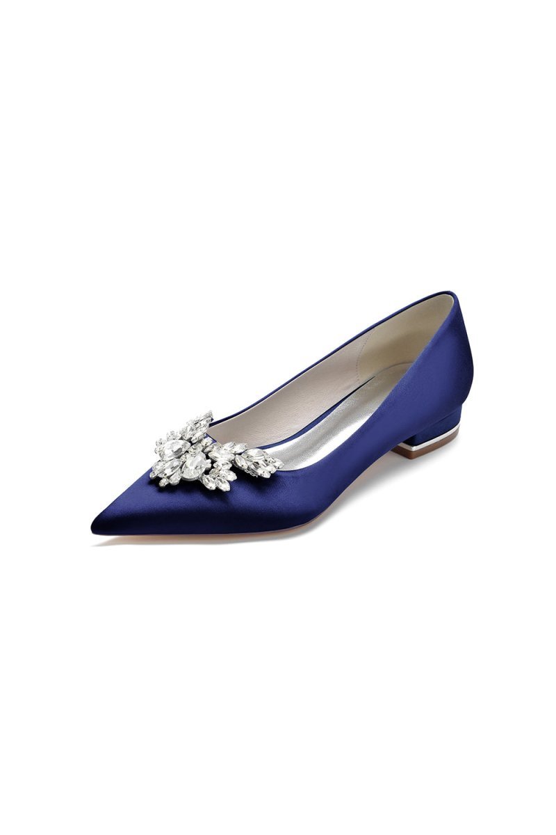 Satin Pointed Toe Rhinestone Kitten Heels - BOLODOO