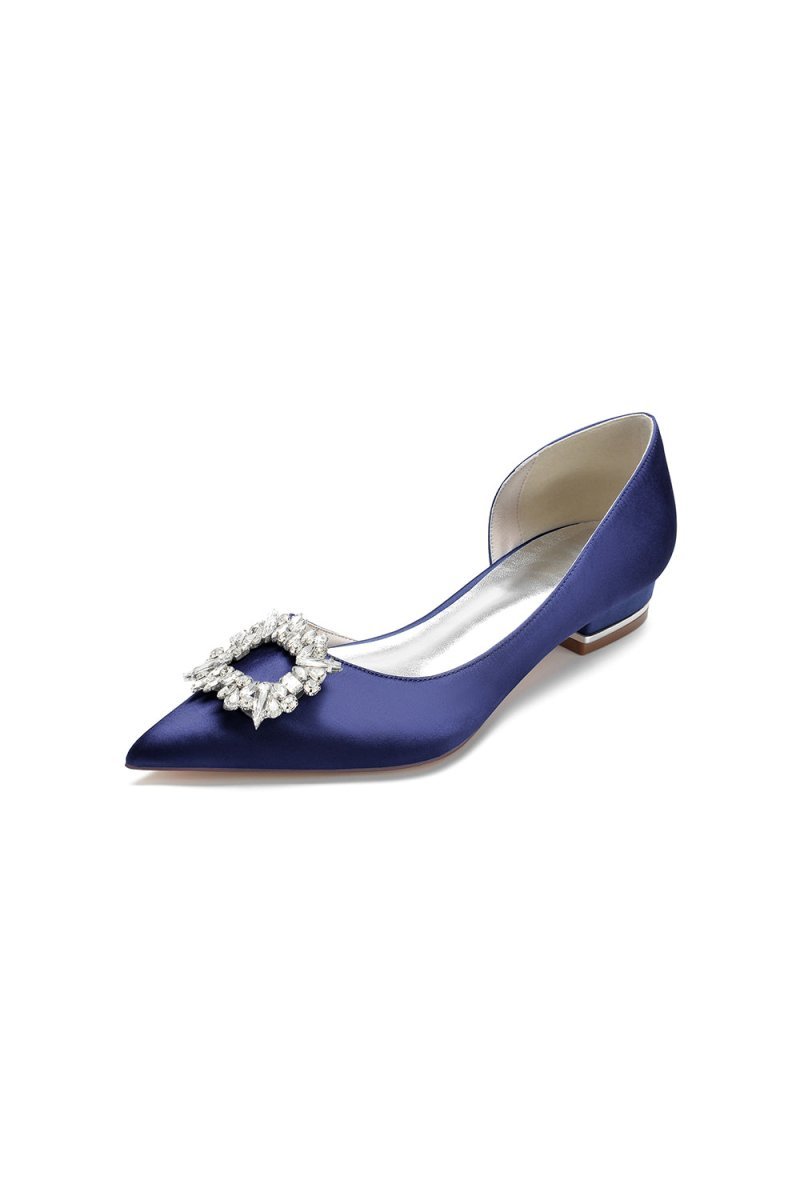 Satin Pointed Toe Kitten Heels With Rhinestone - BOLODOO