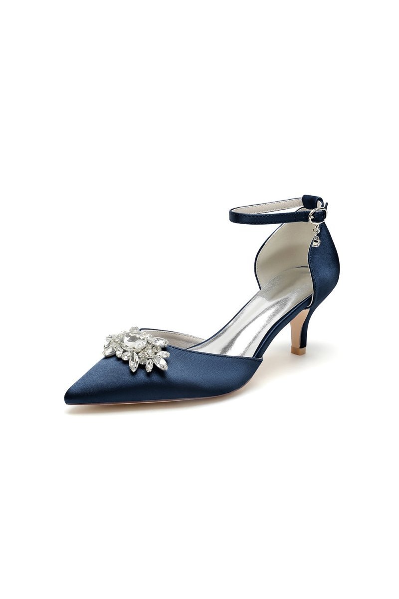 Pointed Toe Rhinestone Kitten Heels - BOLODOO