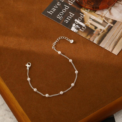 Gold Link Pearl Chain Bracelets