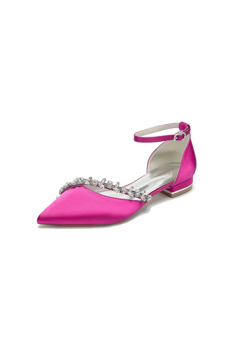 Pretty Rhinestone Pointed Toe Ankle Strap Kitten Heels - BOLODOO