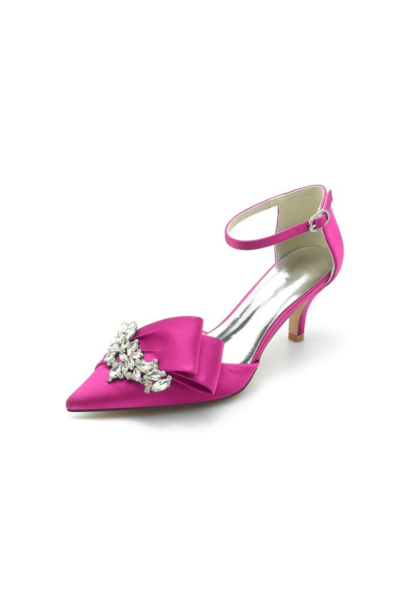 Rhinestone Pointed Toe Satin High Heels - BOLODOO