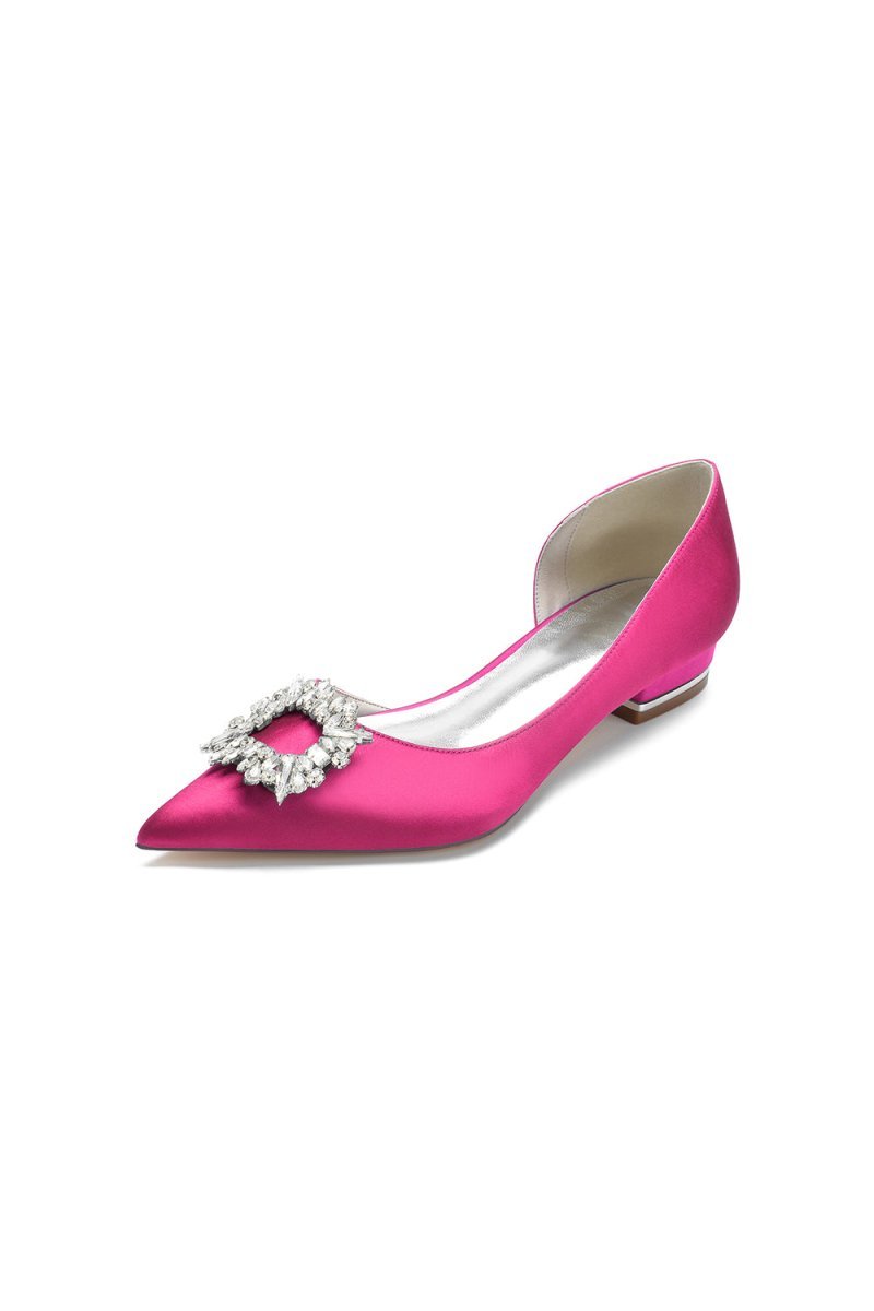 Satin Pointed Toe Kitten Heels With Rhinestone - BOLODOO