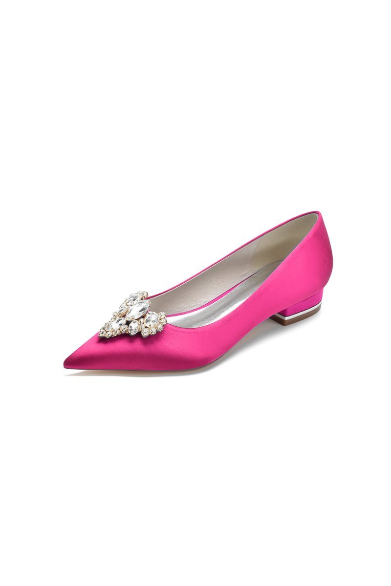 Pretty Pointed Toe Rhinestone Kitten Heels - BOLODOO