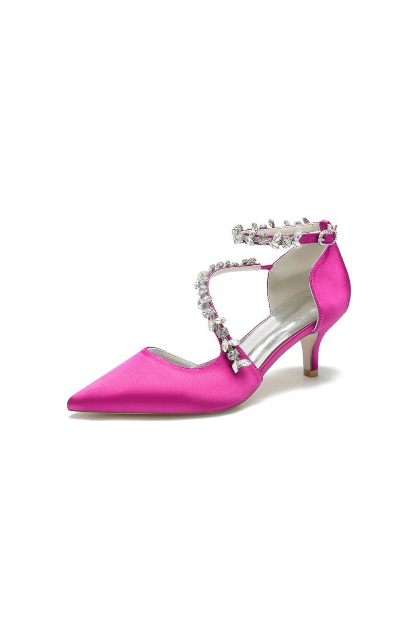 Pointed Toe Beading Ankle Strap High Heels - BOLODOO