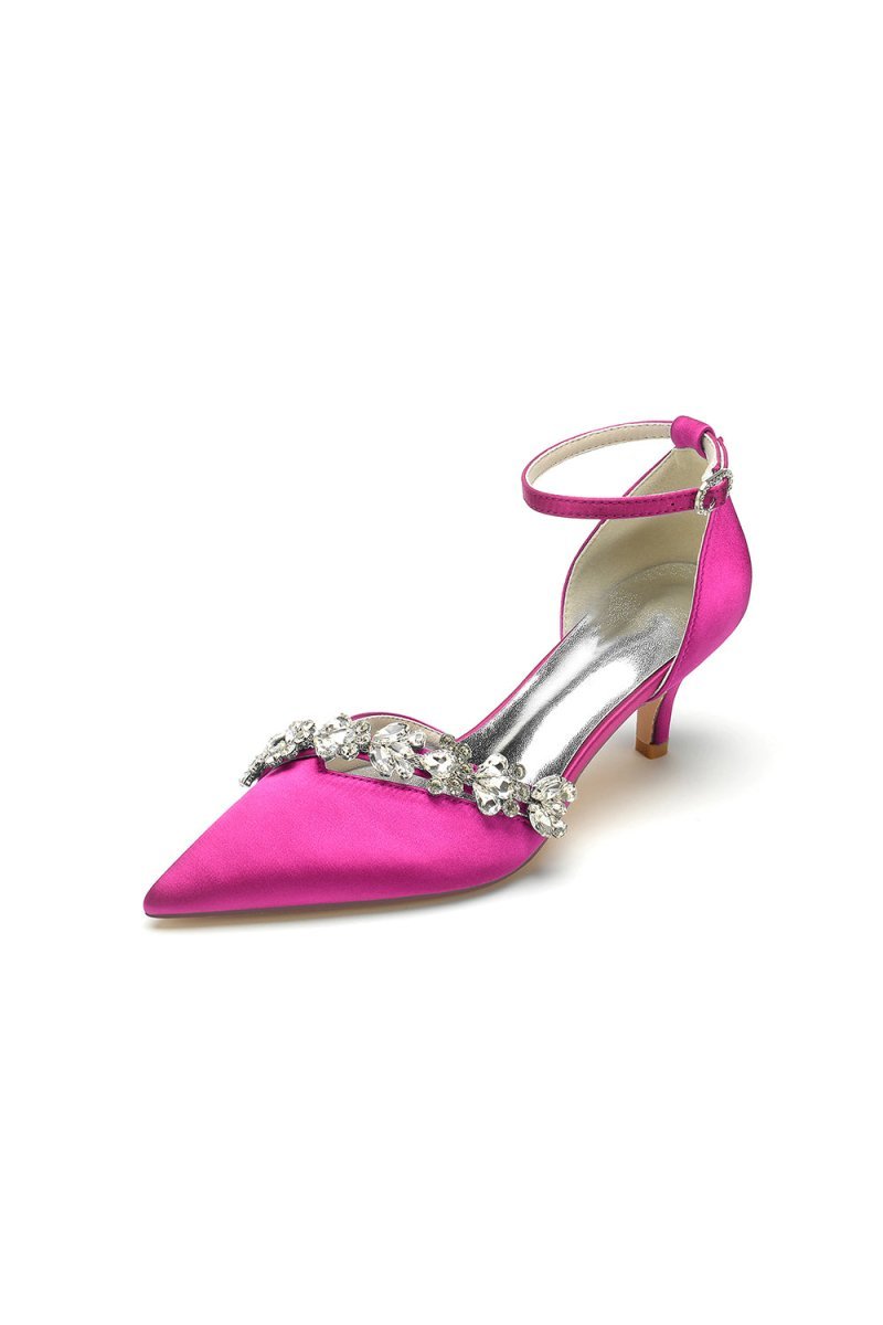 Elegant Pointed Toe Rhinestone Kitten Heels - BOLODOO