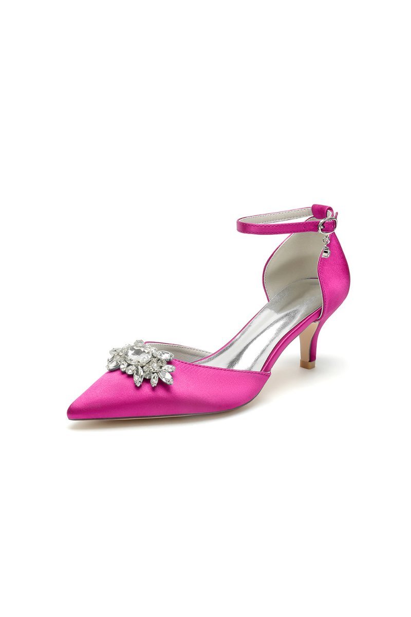 Pointed Toe Rhinestone Kitten Heels - BOLODOO